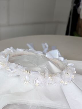 White Floral Ribbon Floral Beaded Wreath Headband First Communion Flower Girls
